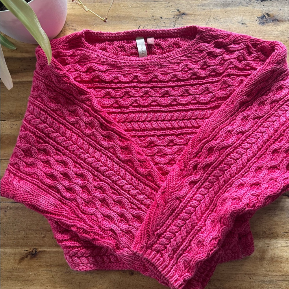 Anthropology Women's Pink Cropped Cable Knit Sweater